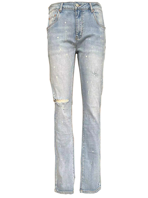 Celana panjang Jeans kurus pria, celana panjang harian ramping meregang pinggang sedang elastis musim gugur untuk pria