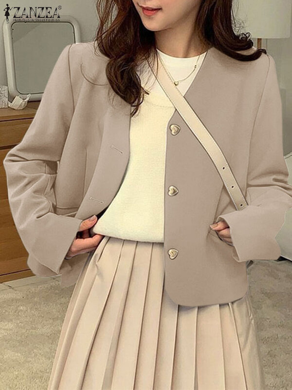 Casualowe w stylu Streetwear marynarka ZANZEA koreańska modne płaszcze jesienna dekolt kurtki z długim rękawem damska elegancka garnitury biurowe 2023