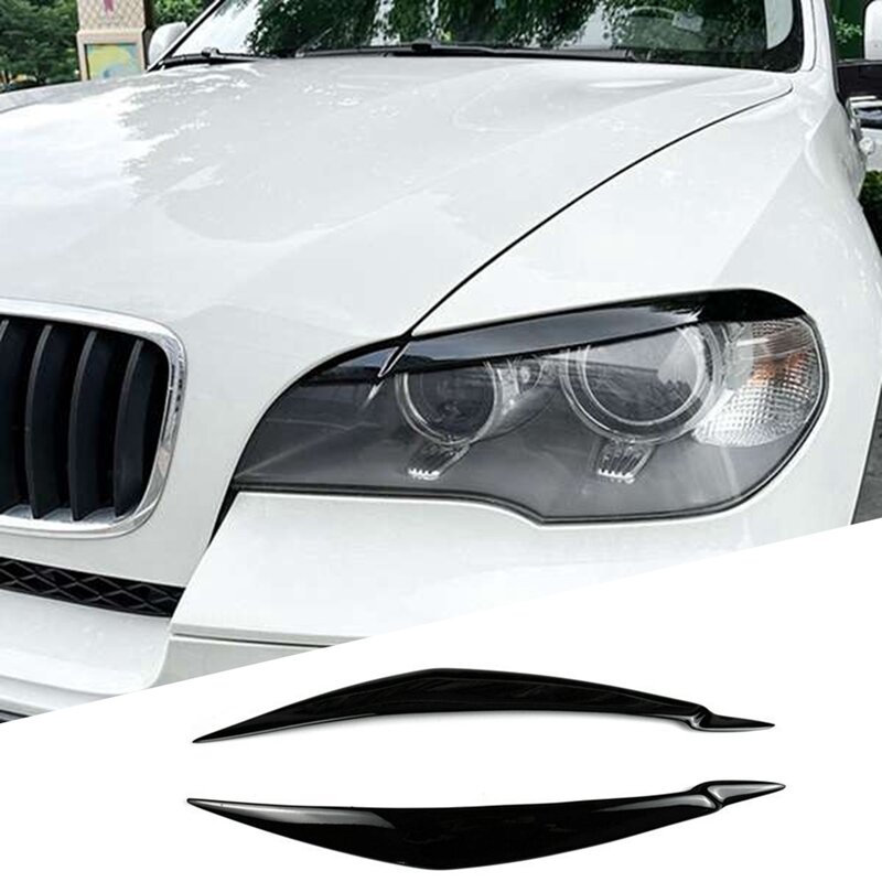 For BMW E71 X6 2008-2015 E70 X5M 2006-2013 Car Gloss Black Headlights Eyebrow Eyelid Trim Cover Sticker Resin