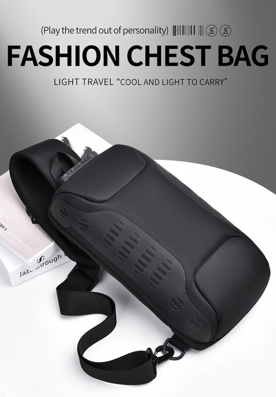 Mochila de hombro con USB antirrobo para hombre, bolsa cruzada de pecho informal