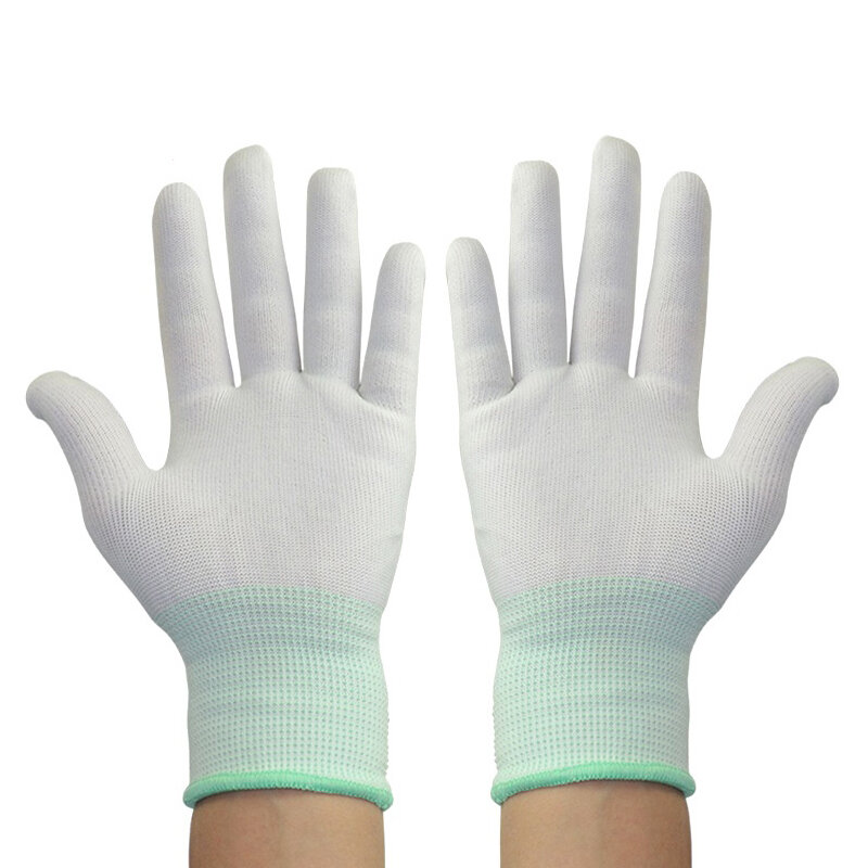 12 pairs of summer ultra-thin short nylon silk work pure white gloves labor protection elastic driving sunscreen for men women