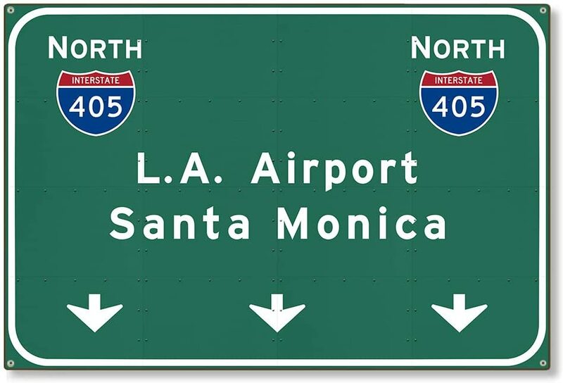 อเมริกัน Travelogue โลหะขนาดใหญ่เครื่องตกแต่งฝาผนัง LAX Santa Monica ป้าย Los Angeles California CA ของที่ระลึกการเดินทาง Interstate 405