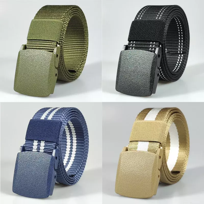 Cinturón militar de nailon con hebilla automática, ligero y cómodo, no metálico, cinturones de lona tácticos multifuncionales para caza al aire libre para hombres