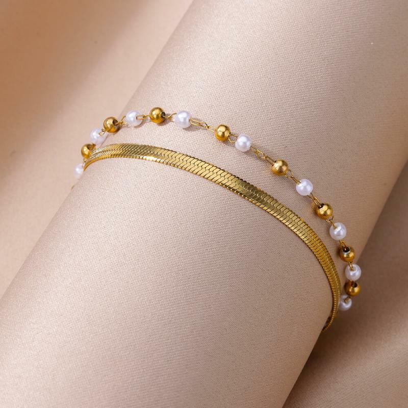 Anklets for Women Summer Beach Accessories Stainless Steel Imitation Pearl Chain Anklet Gold Color Leg Bracelets Bodychain Gifts