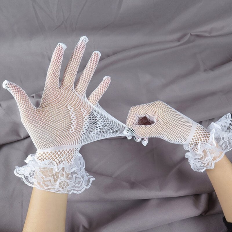 Элегантные женские ультратонкие летние перчатки с открытыми пальцами для вождения, езды на велосипеде, эластичные кружевные сетчатые перчатки с защитой от УФ-лучей DXAA