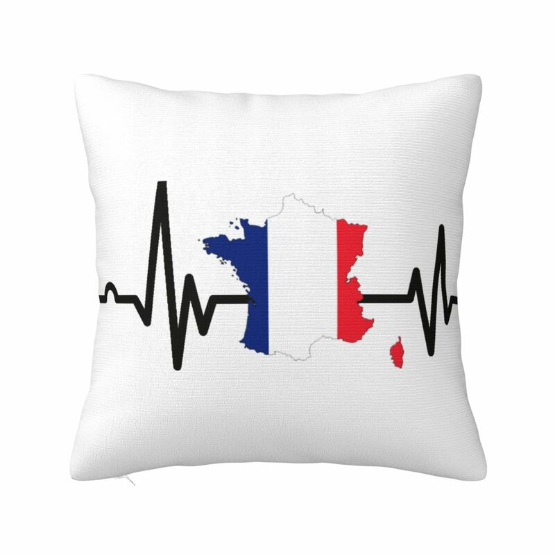 Funda de almohada cuadrada con bandera de Francia, latido del corazón, sofá