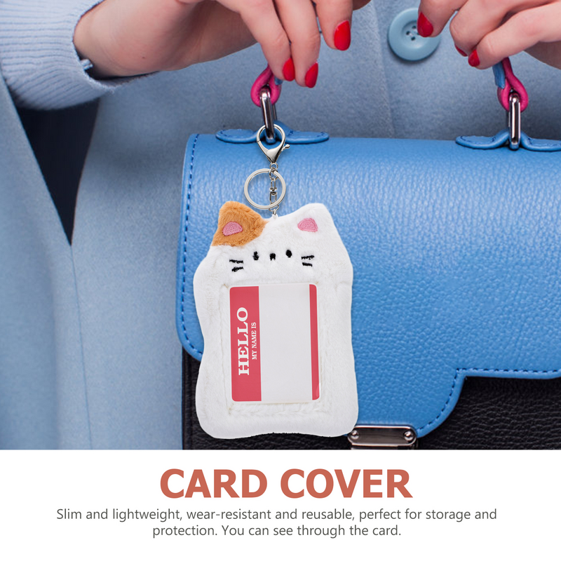 Cartoon Plush Card Sleeve Visible Card Sleeve Decorative Cat Plush Card Sleeve Plush Card Holder Decor