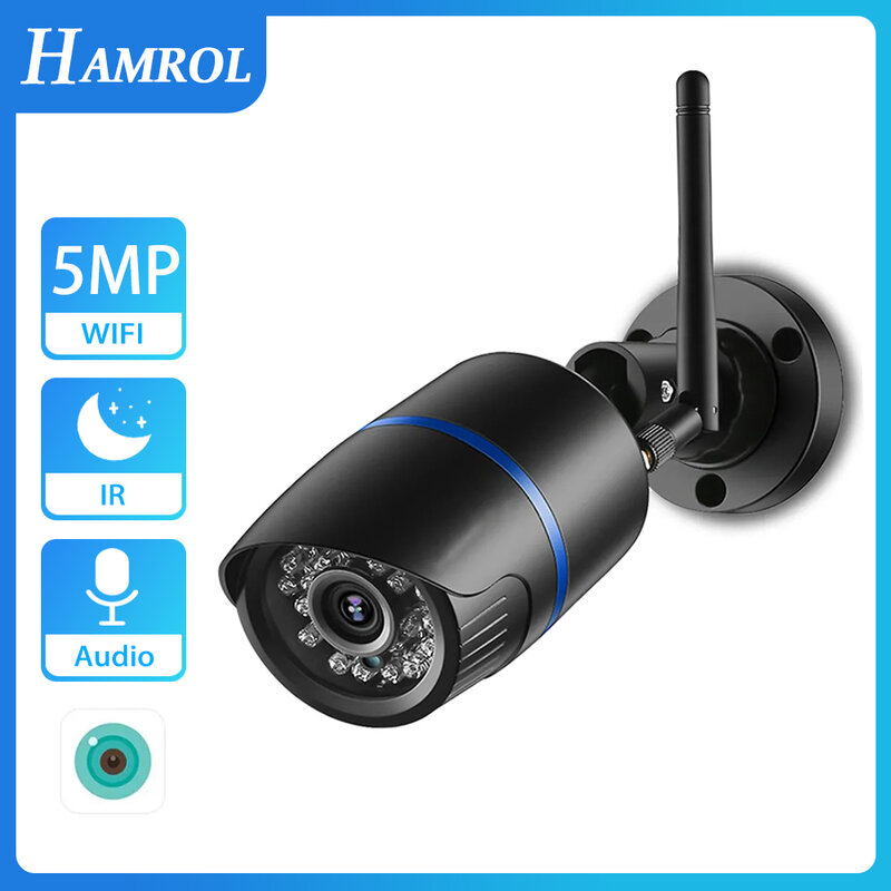 كاميرا HAMROL 5 ميجابكسل واي فاي ONVIF بدون سلك/سلكي مقاوم للماء كاميرا خارجية تسجيل الصوت كشف الحركة iCSee XMeye Cloud H.265