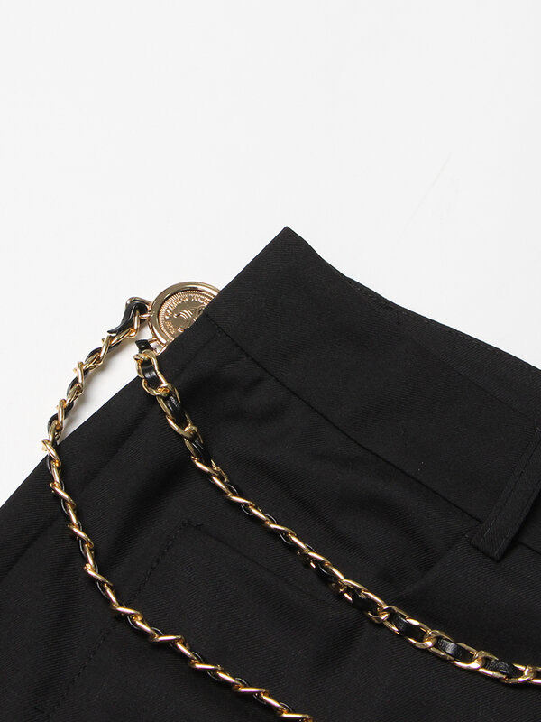 ROMISS Solid Patchwork Chain Split Trousers For Women High Waist Spliced Pocket Temperament Wide Leg Pants Female Fashion