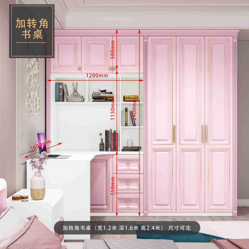 Европейский детский розовый гардероб из цельной древесины, домашняя спальня, угловой гардероб для девочек, простой современный розовый