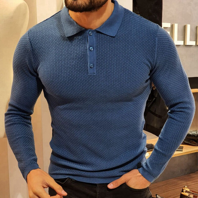 Long Sleeve Slim Sweater Mens Polo Shirt knitted Long Sleeve Turn-down Collar Button Polo T Shirts Men Clothing Spring Knitwear