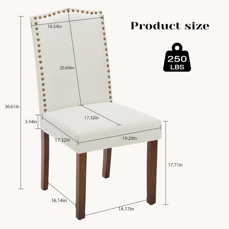 Krzesła do jadalni zestaw 4, krzesła do jadalni z tkaniny, tapicerowane krzesła Parsons z wykończeniem Nailhead i drewnianymi nogami, krzesło kuchenne
