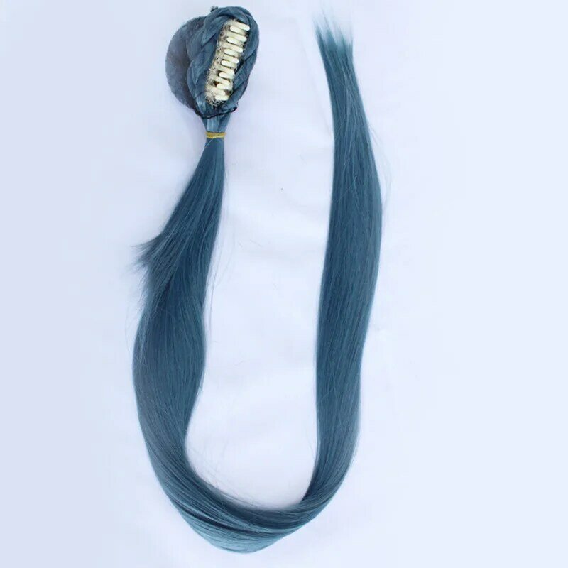 Grayish peluca azul Anime japonés Cosplay Periwig doble cola de caballo, disfraz de Halloween, accesorios para la cabeza, rendimiento, pelo simulado