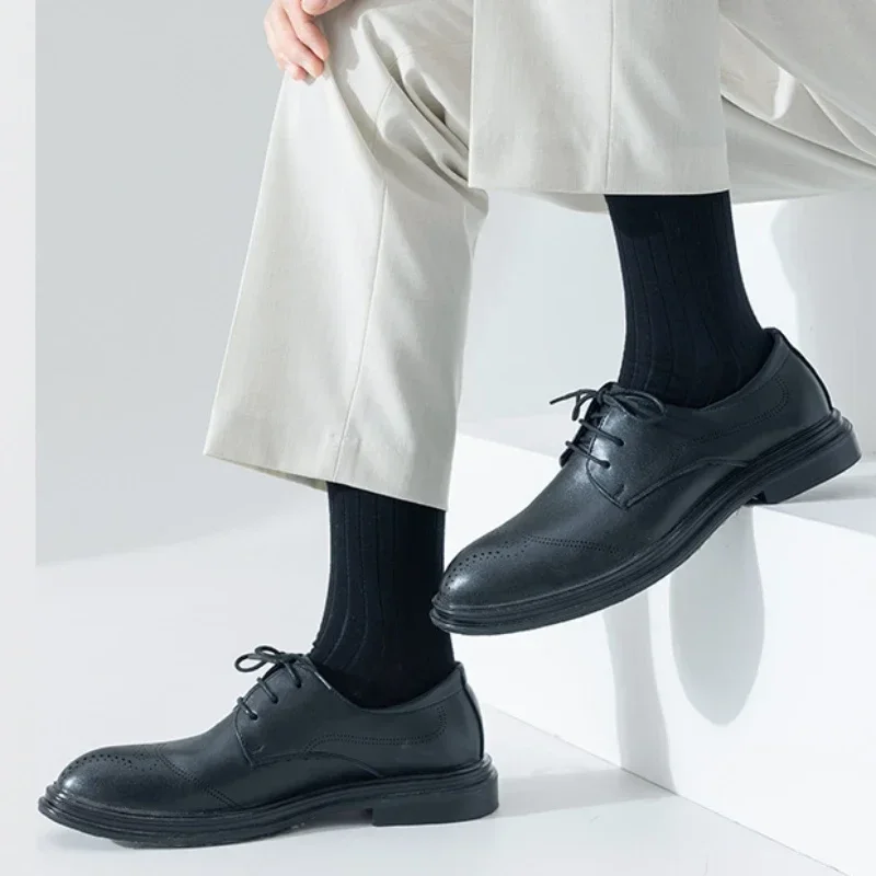 ใหม่ถุงเท้าผ้าฝ้ายแท้5คู่/ล็อต95% ชุดเดรสนักธุรกิจผู้ชายถุงเท้ายาวป้องกันแบคทีเรียถุงเท้าลำลองท่อนุ่มระบายอากาศฤดูใบไม้ผลิฤดูร้อน