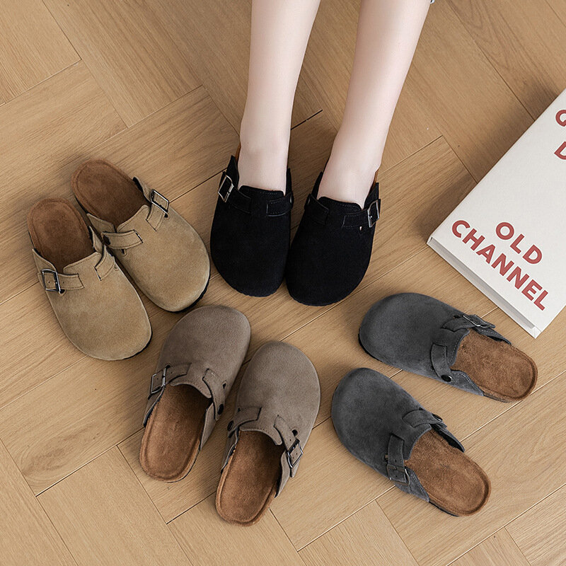 Miqieer-Zapatillas de cuero para niños y niñas, zapatos de otoño para bebé, zapatillas de interior, sandalias para casa al aire libre, nuevo estilo