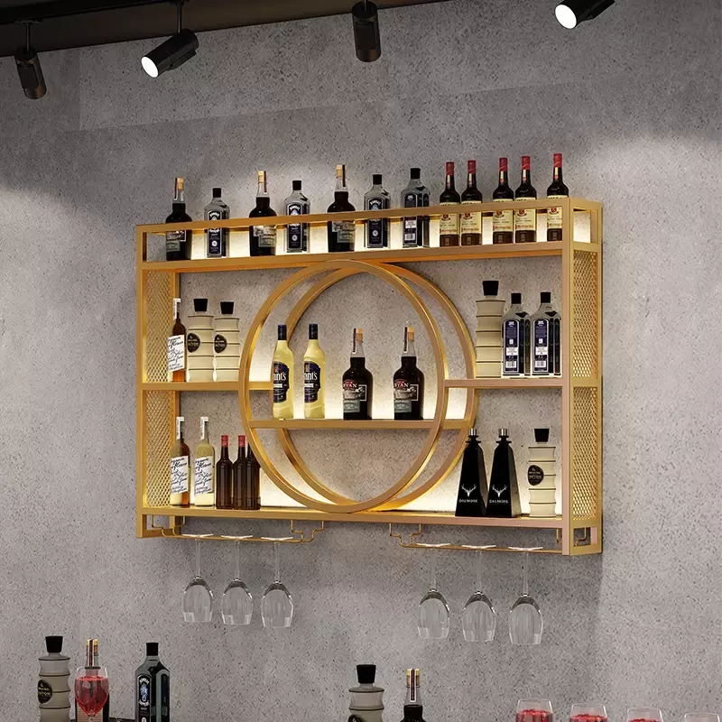 Luxury Modern Cabinet Wine Wall Mount Display Gold Shelf Shelves Wine Rack Bottle Holder Storage  Furnitures