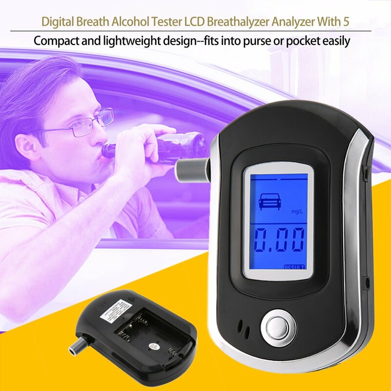 Nieuwe Digitale Adem Alcohol Tester Lcd Analysator Met 5 Mondstuk Hoge Gevoeligheid Professionele Snelle Reactie At6000