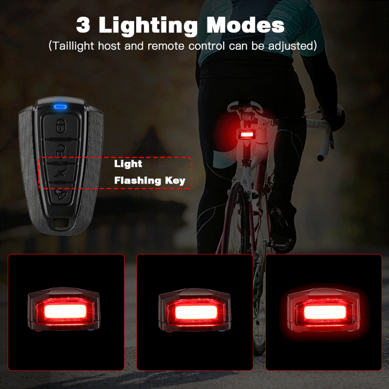 Wsdcam-alarme anti-roubo para bicicleta, à prova d'água, sem fio, luz traseira, com controle remoto, led, carregador usb