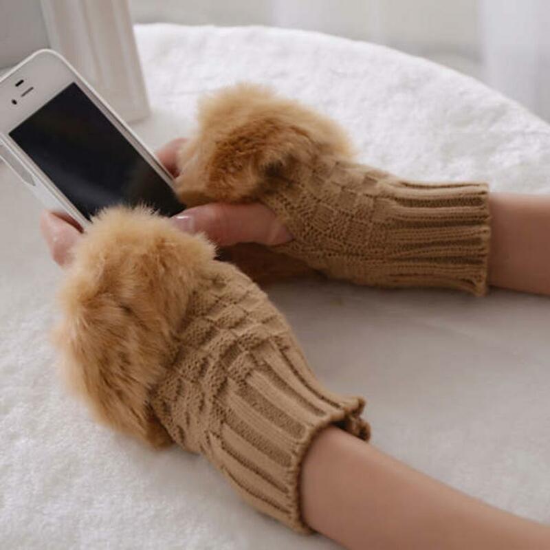 Women Gloves Half Finger Fluffy Plush Knitted Thickened Fingerless Keep Warm Touchscreen Autumn Winter Girls Gloves for Outdoor