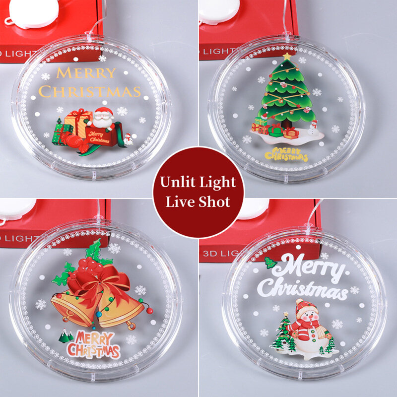 Lampu hias jendela Natal LED 3D dioperasikan baterai lampu gantung dekorasi untuk jendela pohon Natal pesta