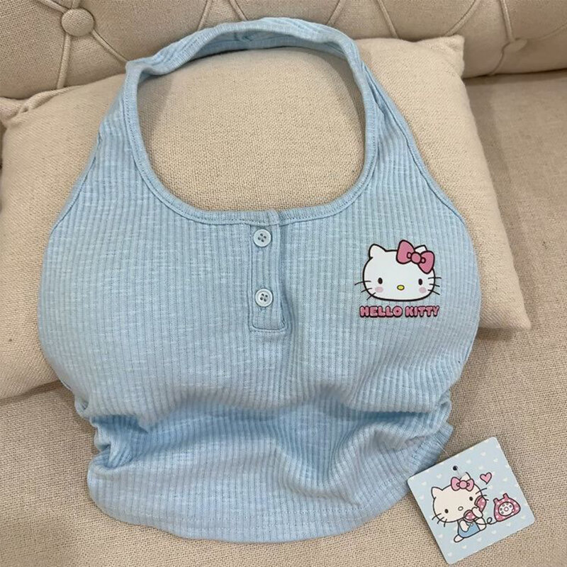 Hello Kitty Sanrio Pink Tank Tops For Women 2023 New Vest Korean Style Tops With Bra For Hot Girls Knitted Underwear Top Gifts