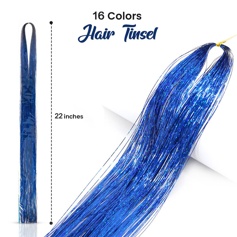 Rainbow Colorful Shiny Threads Glitter Hair Tinsel Kit Gold Silk Hair Glitter String Extensions Accessories for Women Headdress