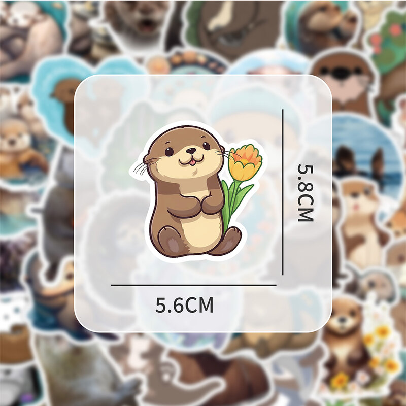 Stiker Otter kartun hewan lucu, 10/30/50 buah stiker dekorasi anak Kawaii tahan air alat tulis Laptop telepon DIY