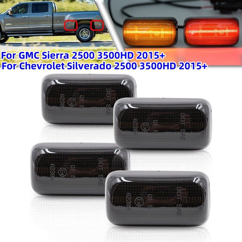 4Pcs Car Front Rear LED Side Marker Lights For Chevrolet Silverado 2500 3500HD/For GMC Sierra 2500 3500HD 2015+