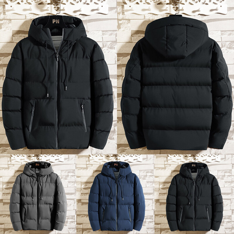 Męskie zimowe ciepłe z kapturem z długim rękawem modne ciepłe płaszcz z kieszeniami casualowa kurtka wiele rozmiarów dostępne w różnych stylach.
