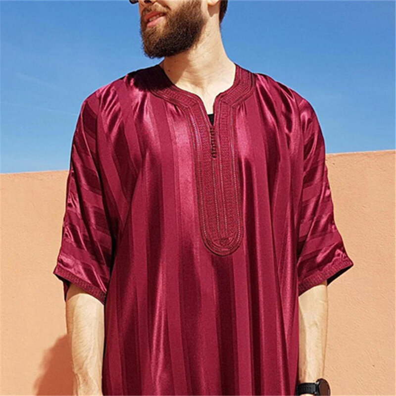 Синяя мужская Арабская мусульманская абайя мусульманская одежда мужская вышитая Jubba Thobe Дубай Рамадан кафтан ИД молитва длинное платье