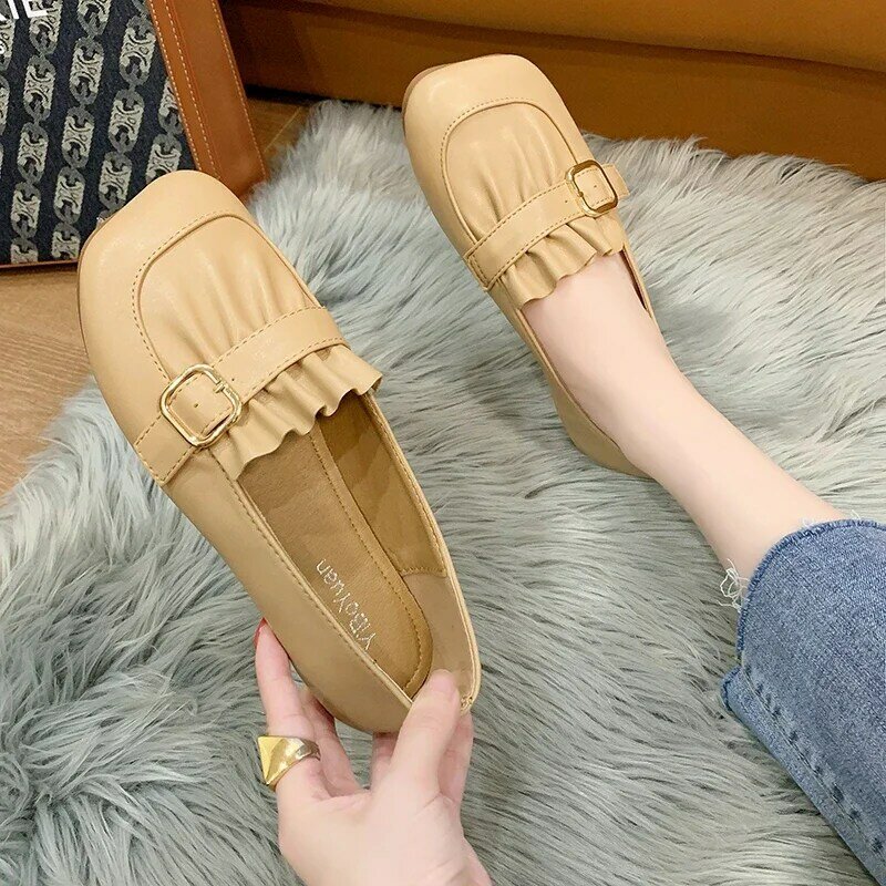 Spring New Women's Square Toe Flat Shoes Fashion Shallow Light Slip on Casual Shoes for Women Outdoor Office Ladies Ballet Flats