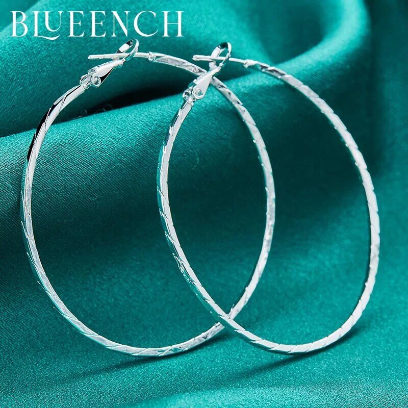 Blueench 925 فضة بسيط أقراط كبيرة مستديرة المرأة حفل زفاف إرسال صديقة مجوهرات الأزياء