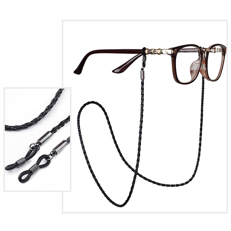 سلسلة حبل من الجلد للنظارات الشمسية ، نظارات سميكة ملتوية ، حزام حبل للنظارات المجدولة ، إكسسوارات نظارات مانعة للإنزلاق ، رياضات خارجية