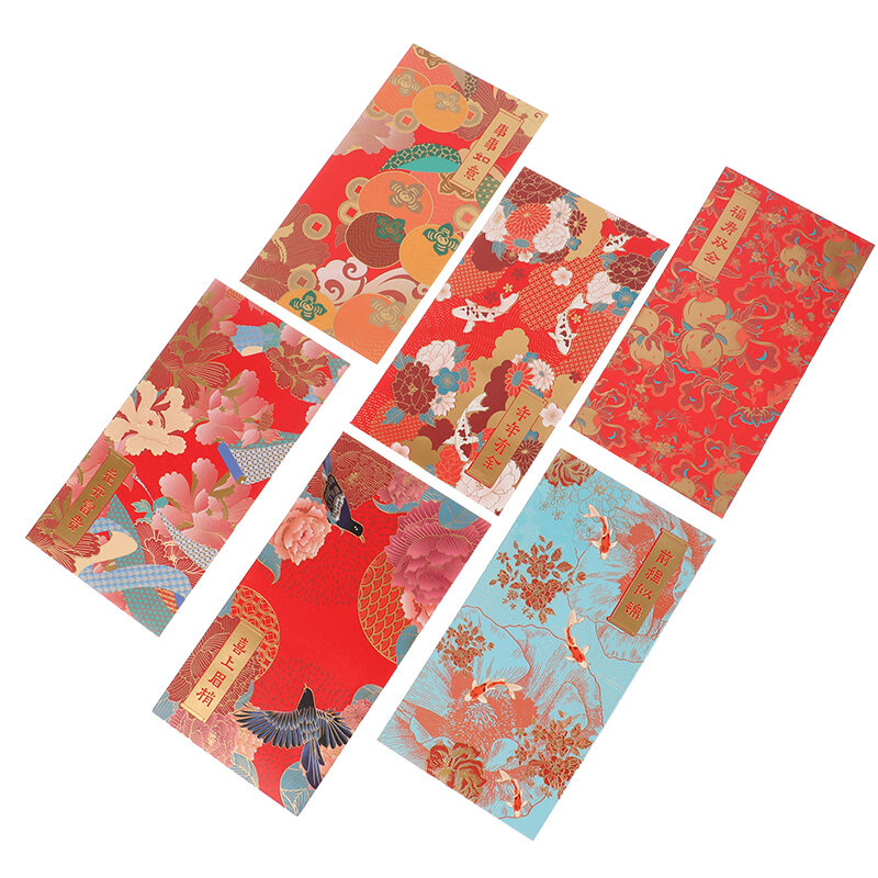 중국 음력 새해 빨간 패킷, 크리에이티브 머니 백, 빨간 봉투, 중국 용수철 축제 골드 인쇄, 빨간 주머니, 6 개