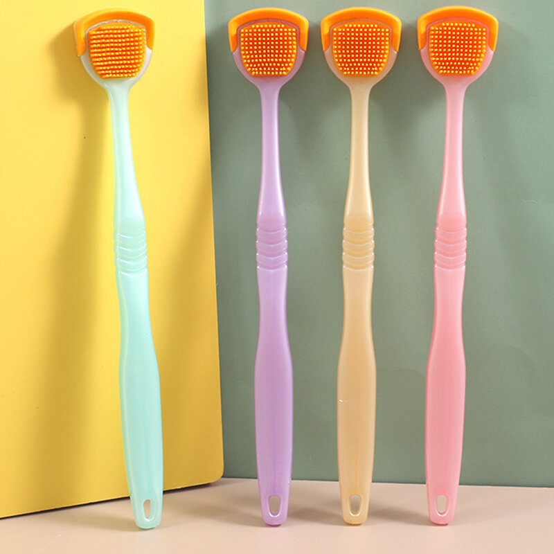 Spazzola per lingua in Silicone morbido rivestimento per lingua a doppia faccia raschietto rivestimento per lingua pulizia spazzolino da denti accessori per l'igiene orale