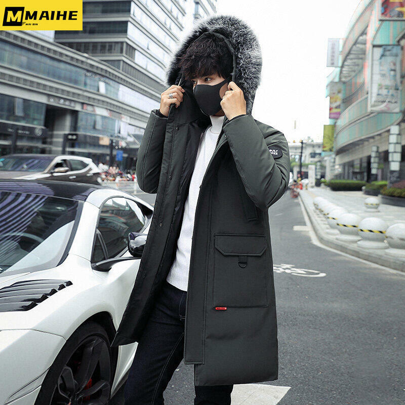 Men's Winter Long Down Jacket high quality Wool Collar Hooded White Duck Down Warm Coats Men's Outdoor Clothing Windproof Jacket