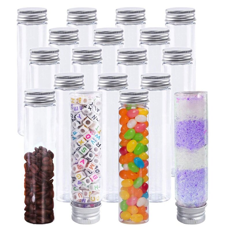 Tubo de ensayo de plástico para decoración de fiestas, tubos de ensayo planos transparentes con tapas de rosca para dulces, frijoles, 45 piezas, 110Ml