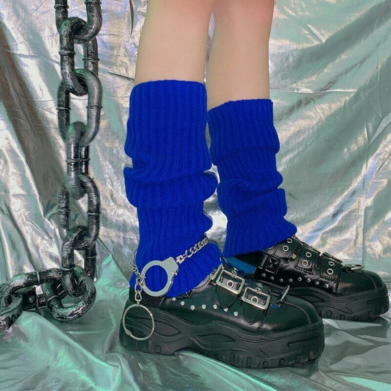Lolita-calcetines largos de punto para mujer, calentadores de piernas, cubierta de pie cálida, Leggings de lana térmica, Color sólido, ganchillo, negro, Invierno