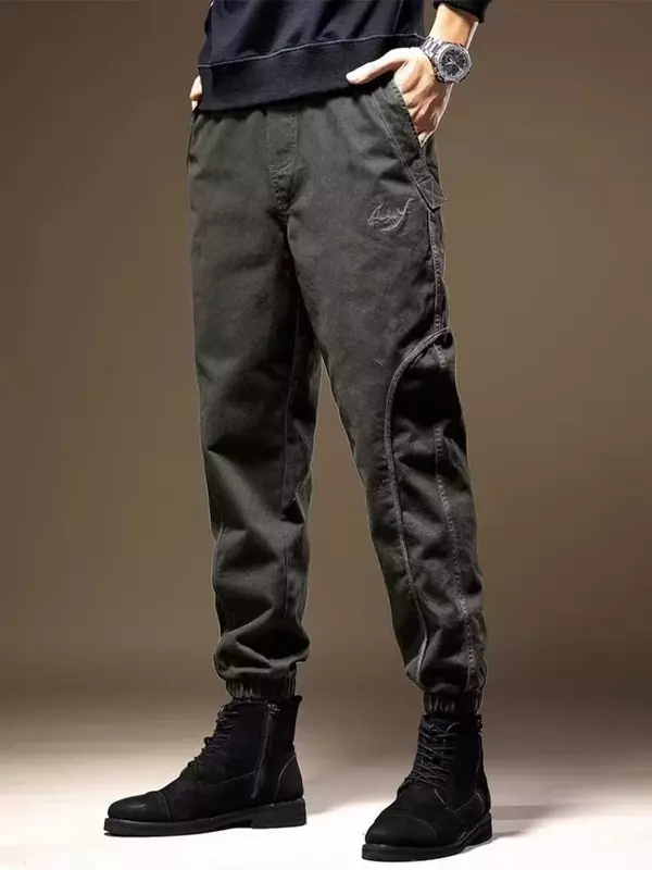 High Quality Autumn 2024 Solid Colors Designer Fashion Casual Overalls Men's Black Loose Straight Foot Large Size Trousers Man