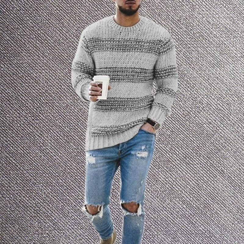 Baju Sweater pria, atasan Pullover musim dingin, Sweater rajut kabel Chunky, lengan panjang, leher Crew, mode musim gugur musim dingin