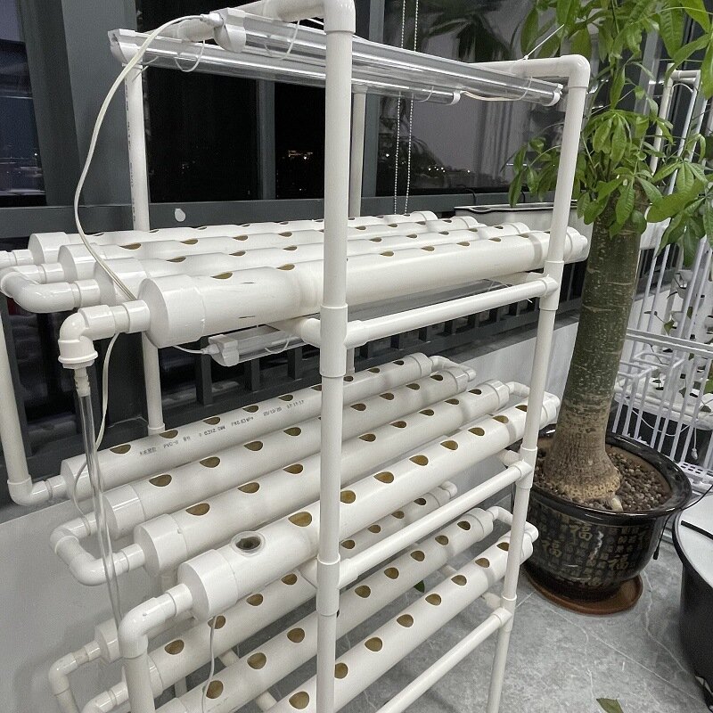 Smart Hydroponics Growing System Greenhouse Hydroponics Vertical Planter 108 Hole 3 Layers LED Planting Frame com Light Tower