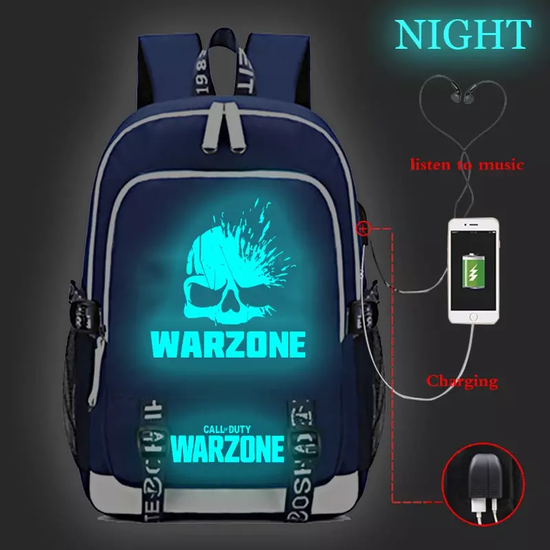 Mochila De Call Of Duty Warzone con carga USB para adolescentes y estudiantes, mochilas escolares para ordenador portátil de alta calidad, mochila de viaje para niños