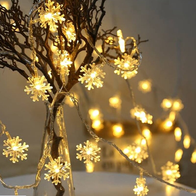 96 LEDスノーフレークストリングライト、クリスマスデコレーション、スノーフェアリーガーランド、ハロウィーン、新年、家の装飾、EUプラグ-a、1個