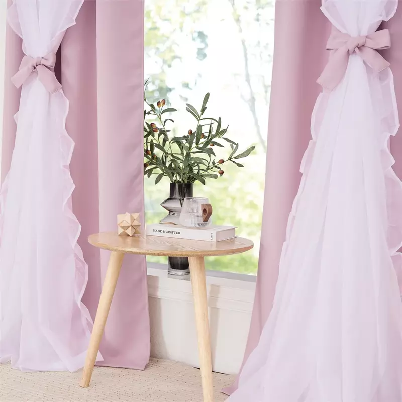 RYB Rumah 1 Buah Tirai Gelap Lapisan Ganda Romantis Tirai Tipis untuk Ruang Tamu Anak-anak Perempuan Tirai untuk Dekorasi Kamar Tidur