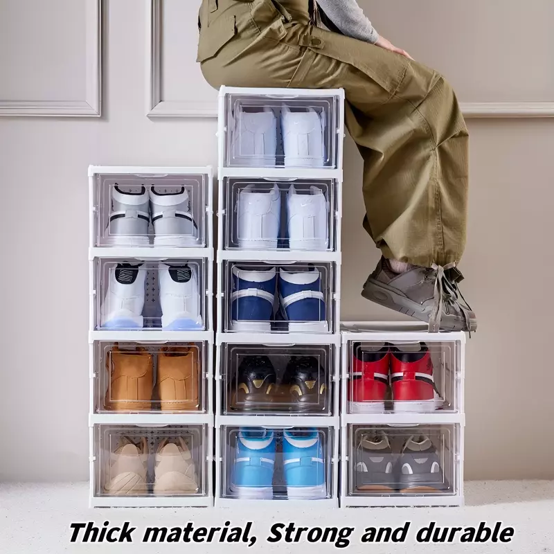 6-слойная коробка для обуви, складные прозрачные Органайзеры для хранения кроссовок, коробка, Штабелируемый пыленепроницаемый высокий шкаф, полка для обуви