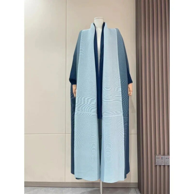 Miyake mantel lipat, jaket Windbreaker longgar warna gradien ukuran besar, Multi warna, mantel Windbreaker panjang setengah