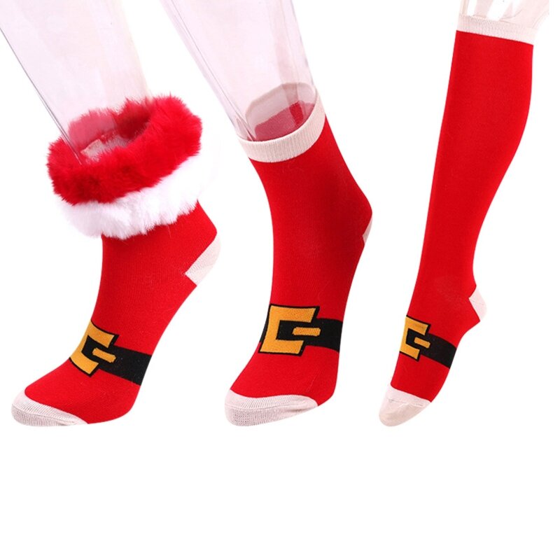 Забавные рождественские чулки до колена, чулочно-носочные изделия с меховой отделкой, рождественские подарки для женщин, Прямая