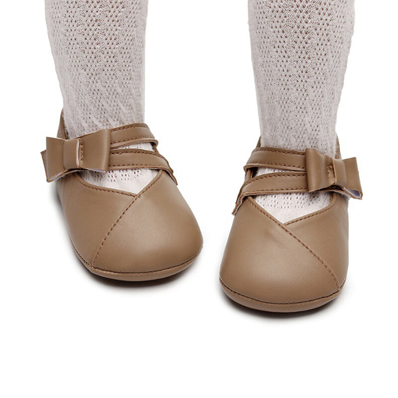 SCEINRET 아기 소녀 메리 제인 신발, 나비 매듭 공주 플랫, 캐주얼 워킹 슈즈, 0-18M 신생아용