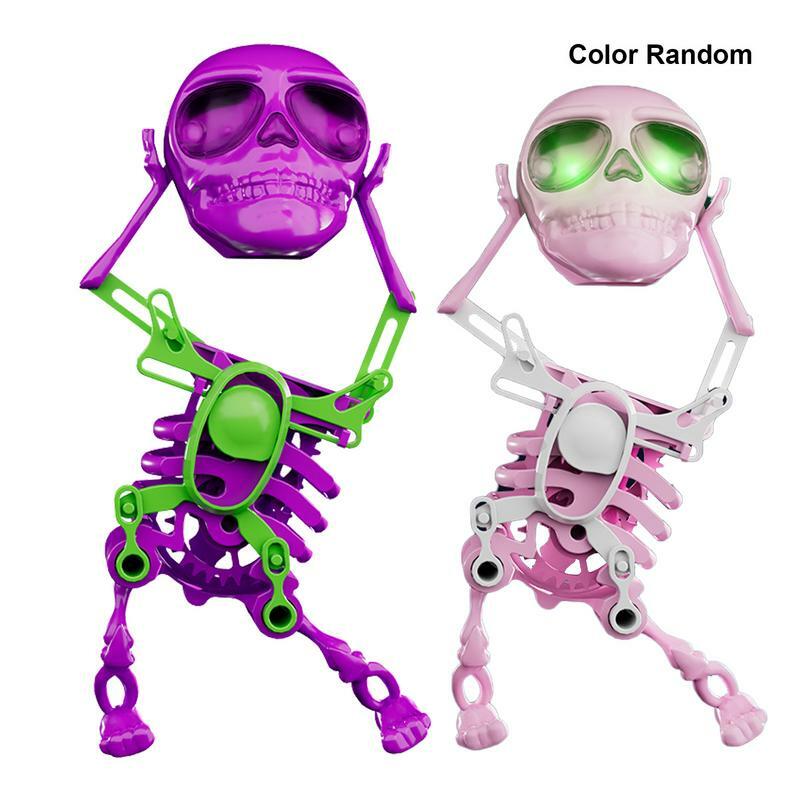 Brinquedo esqueleto dança para cabeceira, wind up, Clockwork, dança e balanço, crânio 3D, ornamento luminoso do Tabletop