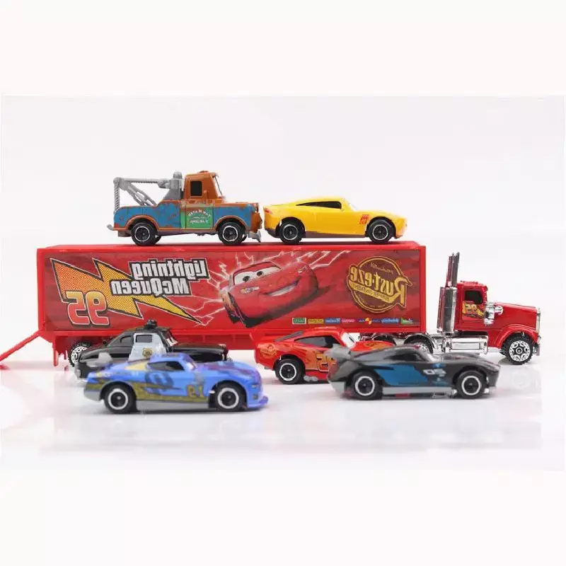 Disney-juego de coches Pixar cars 3 para niños, juguetes de modelo de coche de Metal fundido a presión, Rayo Mcqueen, tío Truck Jackson Storm 1:55, regalo de Navidad para niños, 6-7 unids/set